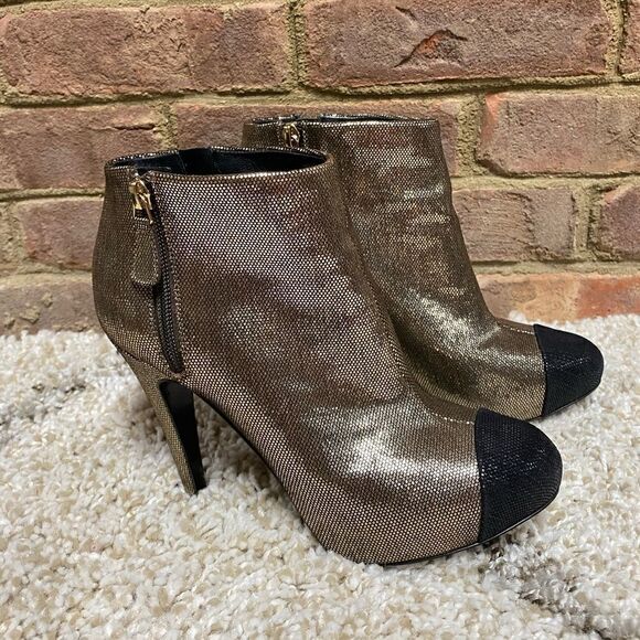 Chanel Gold Metallic Cap Toe Ankle Bootie Size 38.5 - Picture 2 of 11